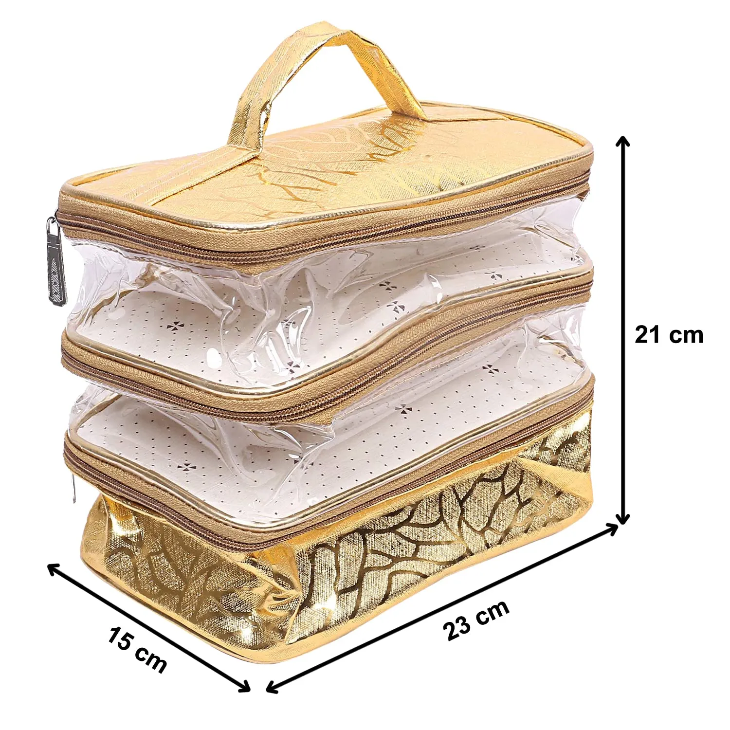 Kuber Industries 3 Layer Cosmetic Bag Travel Toiletry Cosmetic Makeup Bag Organizer-Pack of 2 (Gold)