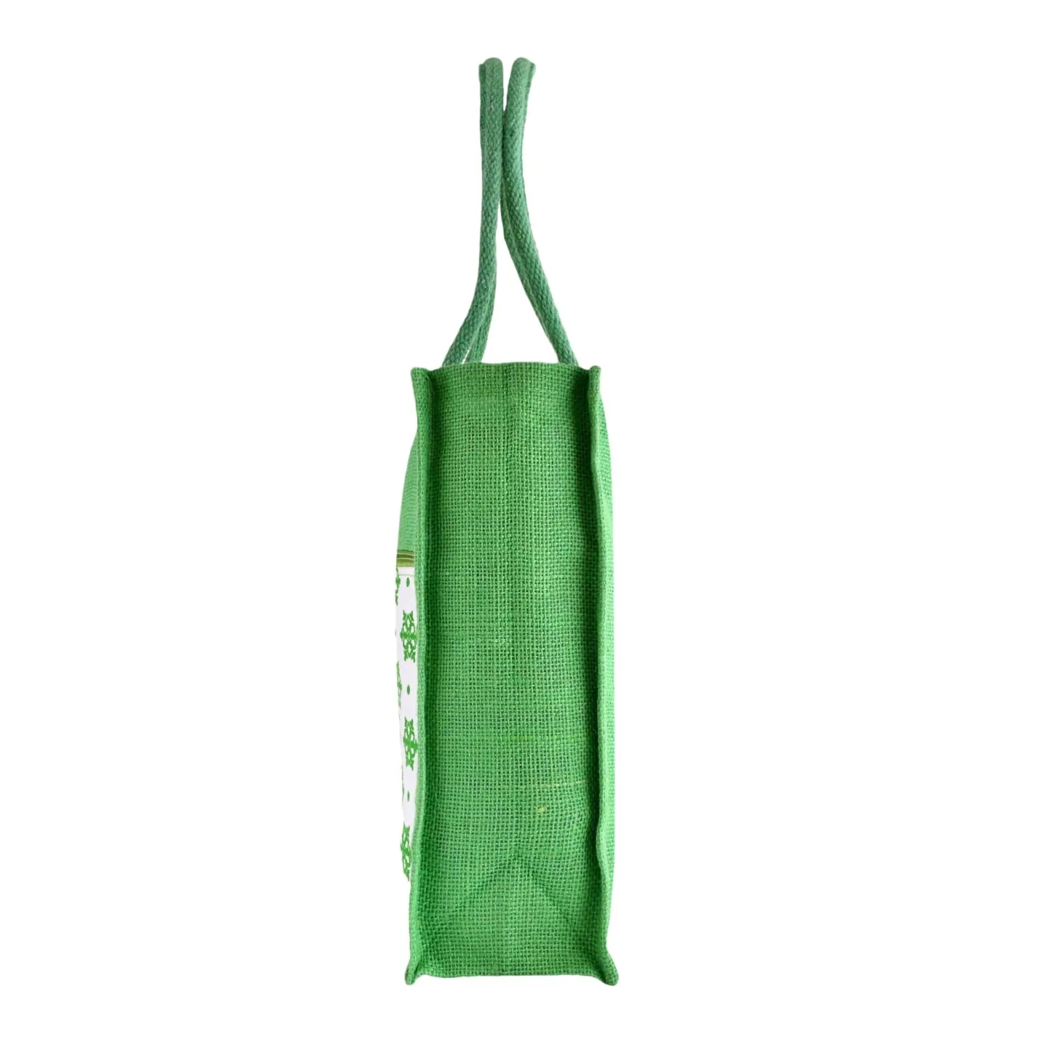 Kuber Industries Shopping Bag | Jute Carry Bag | Zipper Grocery Bag with Handle | Reusable Shopping Bag | Front Double Pocket Vegetable Bag | Flower-Grocery Bag | Large | Green