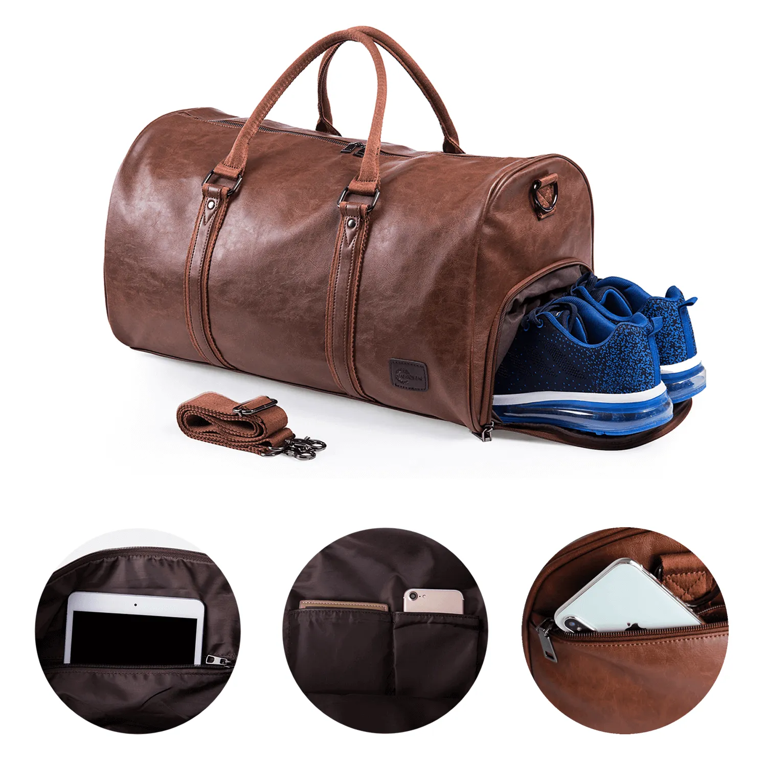 Leather Travel Duffel Bag （with Shoe Pouch）