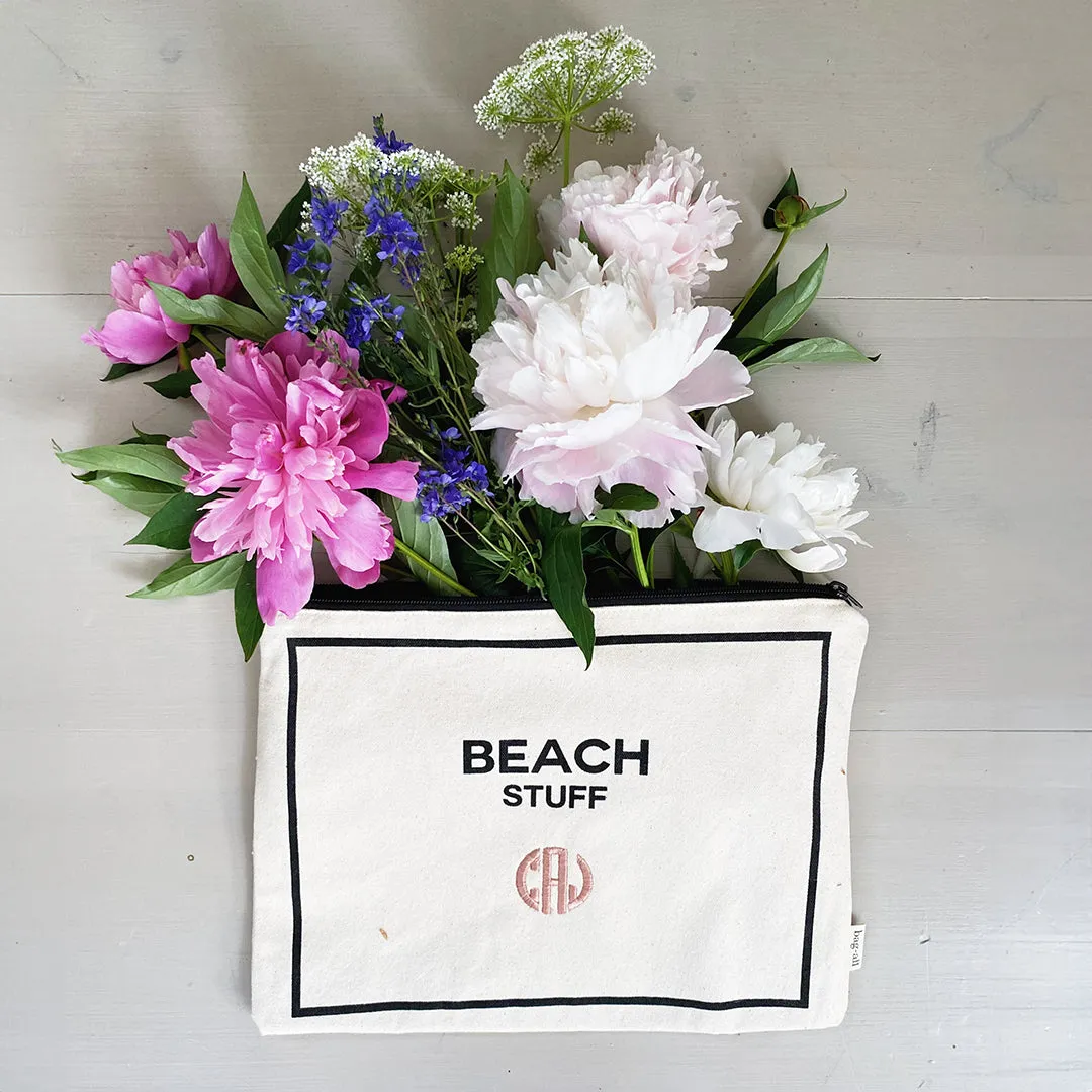 Monogram Beach Pouch for Bathing Suits and Sunscreen, Cream