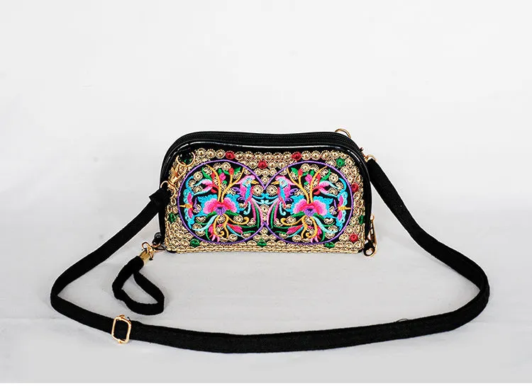 New Ethnic Embroidery Flower Bag Fashion Clutch Bag Shoulder Slung Mobile Phone Bag Mini Bag