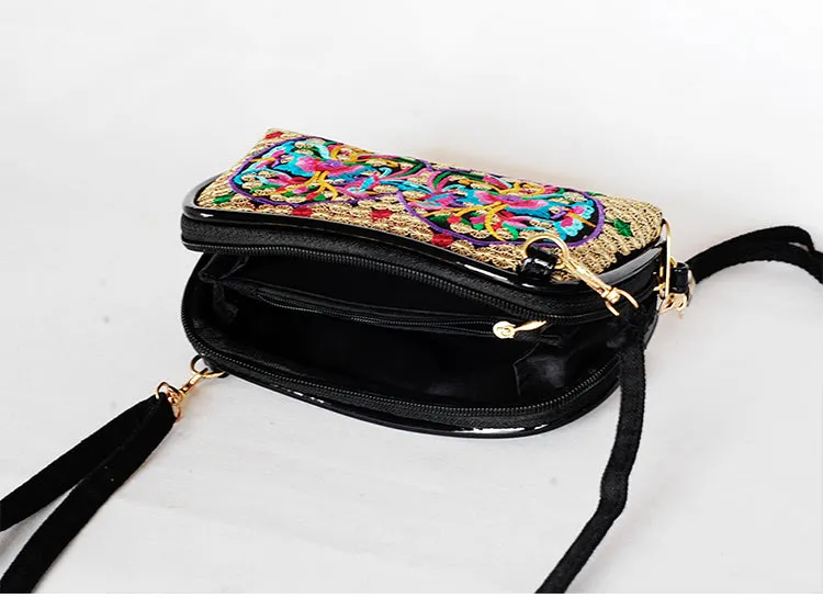 New Ethnic Embroidery Flower Bag Fashion Clutch Bag Shoulder Slung Mobile Phone Bag Mini Bag