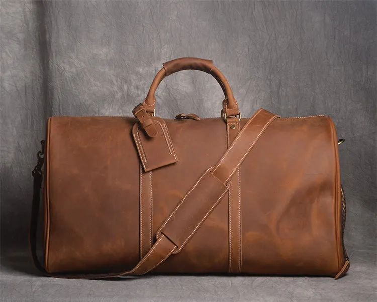 Personalized Full Grain Leather Duffle Bag with shoe Compartment