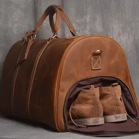 Personalized Full Grain Leather Duffle Bag with shoe Compartment