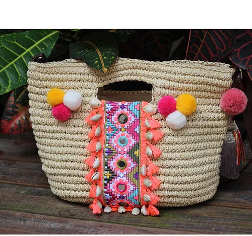 Summer straw bag woven tassel fresh travel beach holiday portable shoulder messenger bag