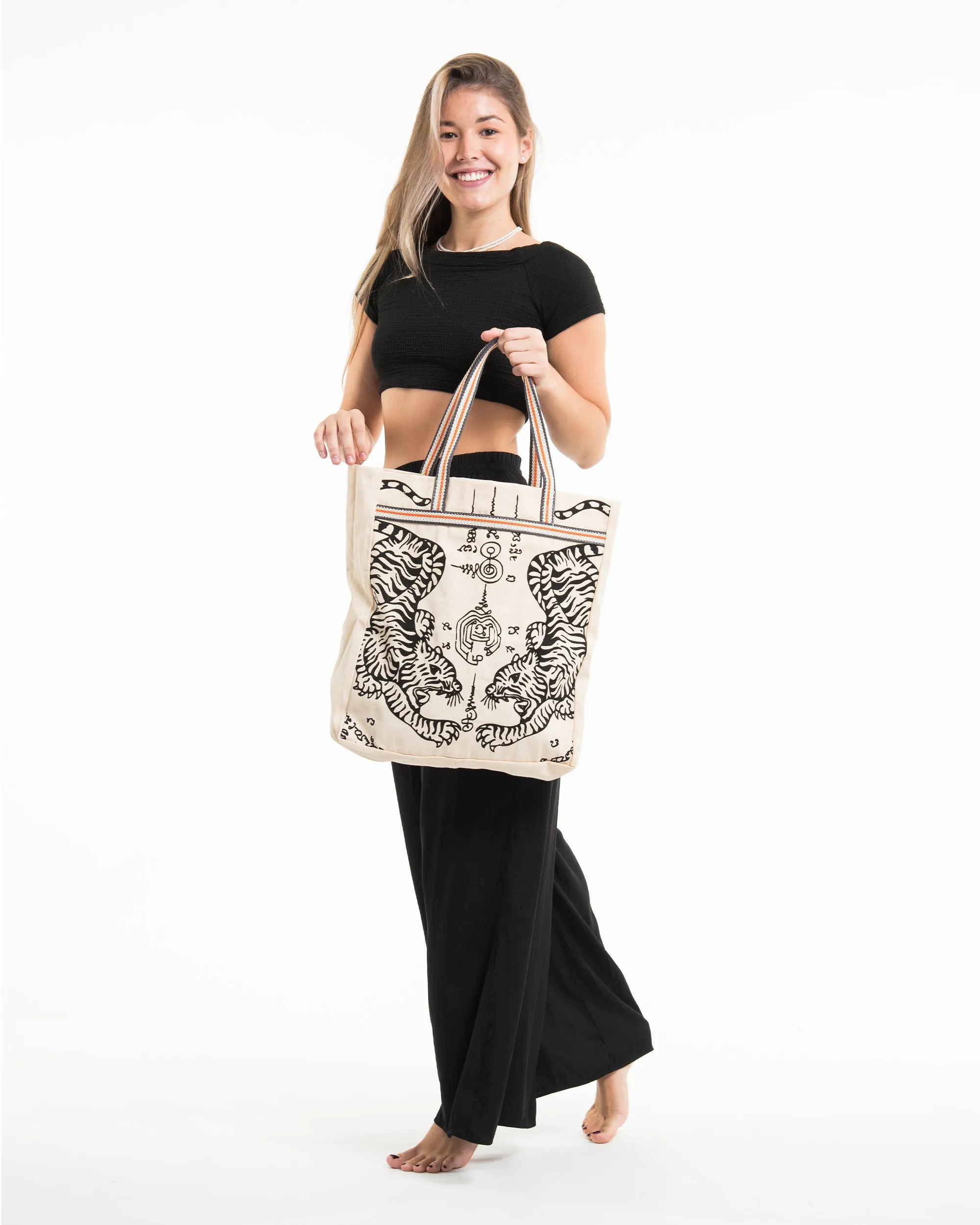 Thai Tattoo Canvas Everyday Tote Bag in Natural