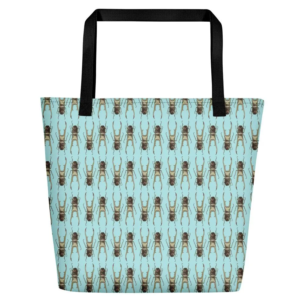 Unisex Stag Beetles Opposites Beach Bag Textiles by Robert Bowen