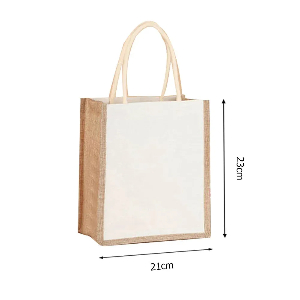 Uniwim Burlap Jute Tote Bag Vintage Reusable Grocery Shopping Wedding Birthday Gift Bag Handmade Handbags Multifunctional Flax Tote