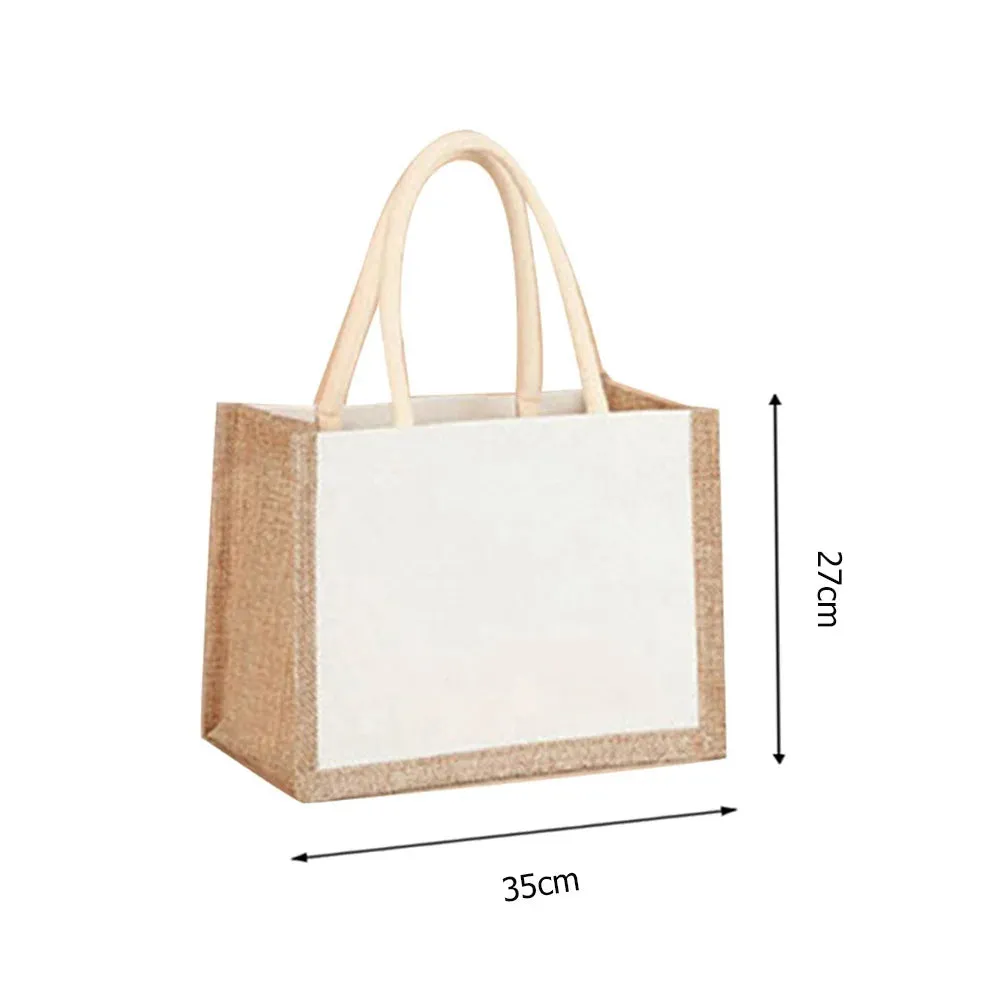 Uniwim Burlap Jute Tote Bag Vintage Reusable Grocery Shopping Wedding Birthday Gift Bag Handmade Handbags Multifunctional Flax Tote