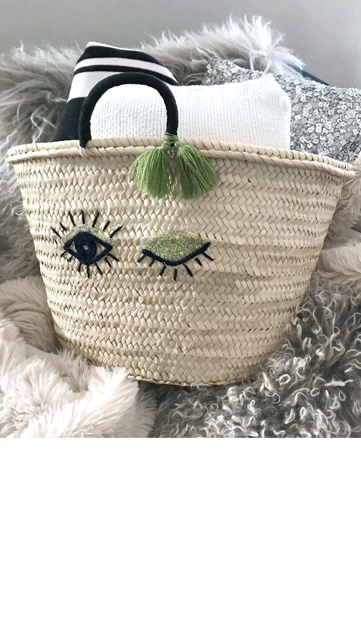 Winking Eye Straw Beach Tote Bag