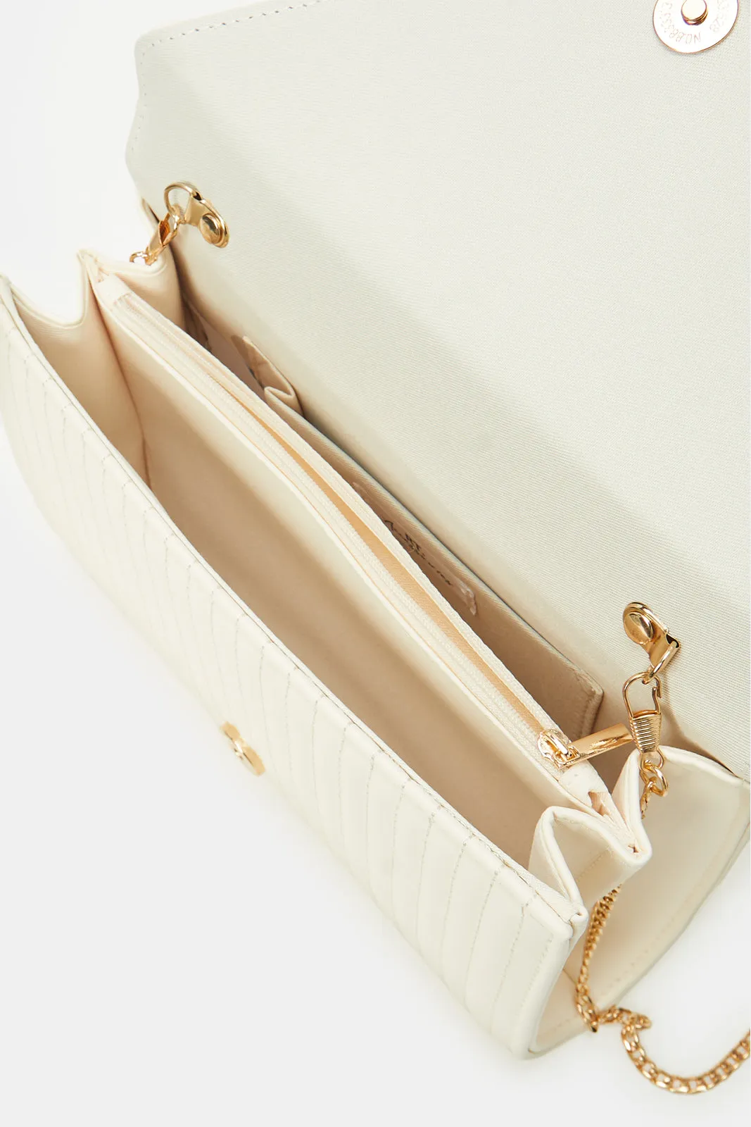 Women Beige Embellished Envelope Bag