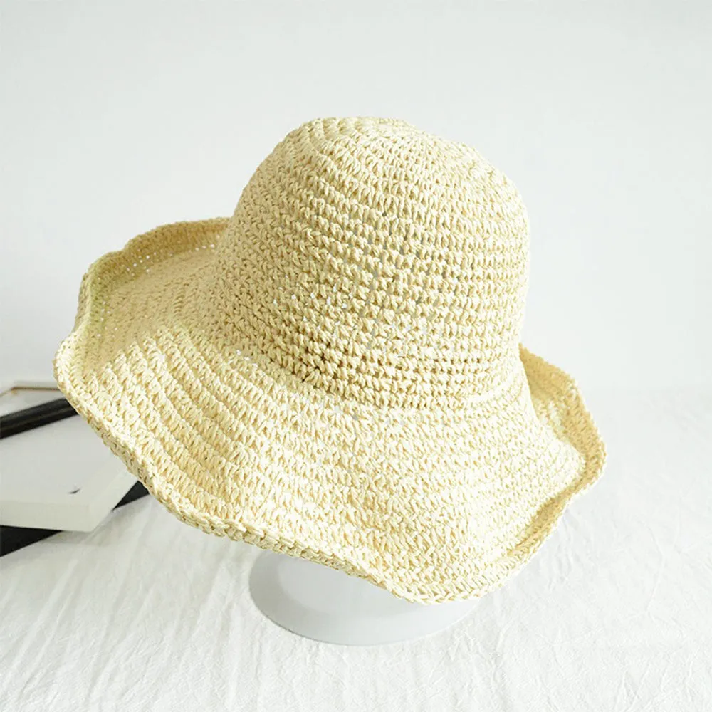 Women Fashion Summer Straw Hat Sun Hat Folding Travel Beach Cap