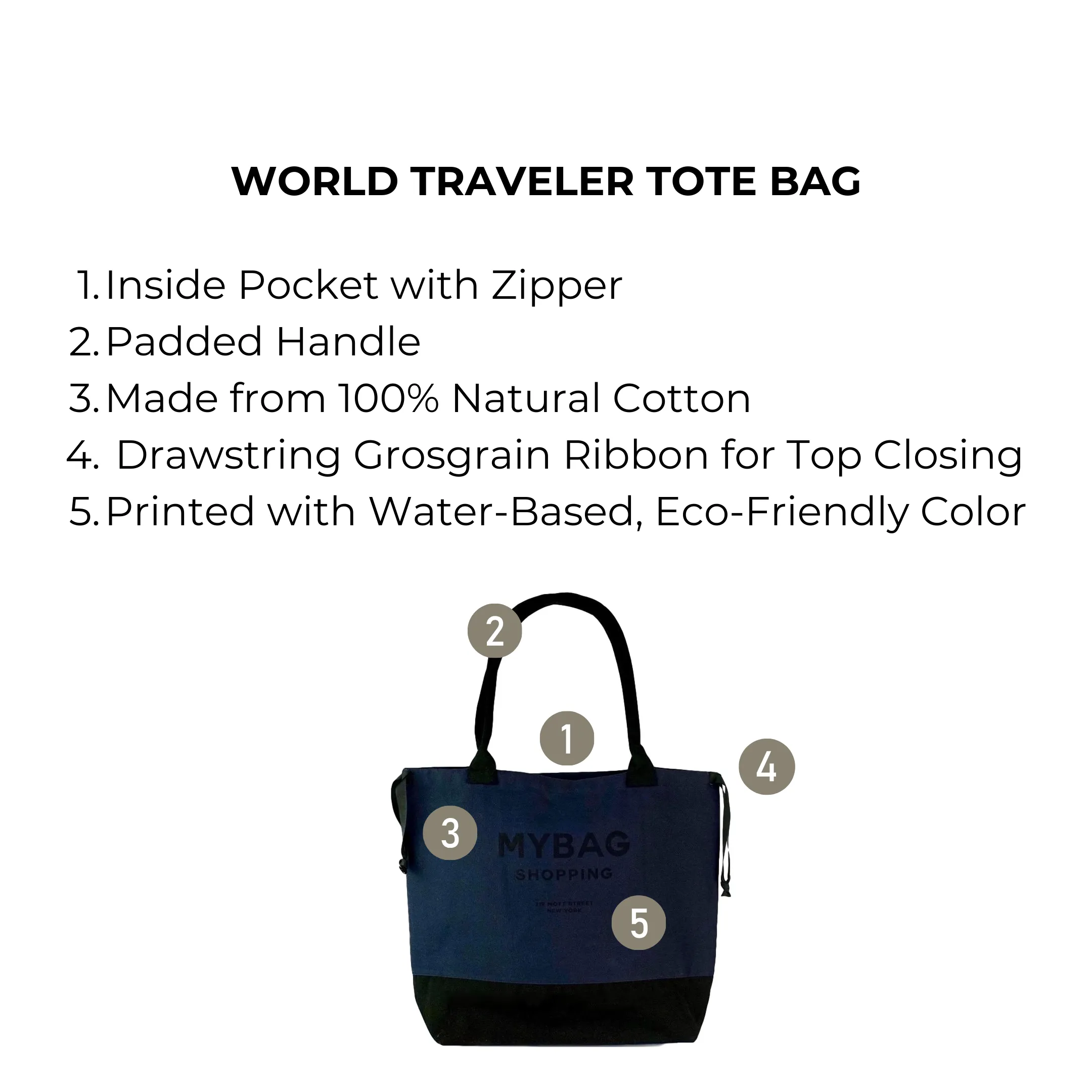 World Traveler Tote Bag, Navy - Black Print